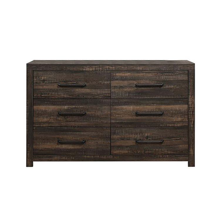 Homeroots 60" Dark Oak Solid Wood Six Drawer Double Dresser 478654