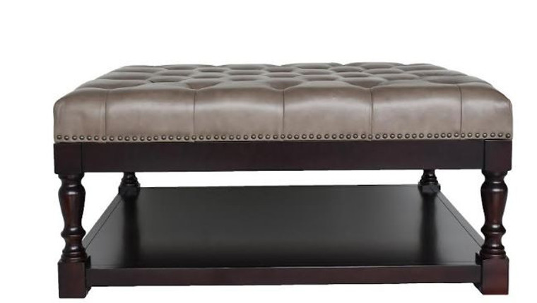 Homeroots 34.5" Dark Grey And Dark Brown Tufted Leather Coffee Table 479236
