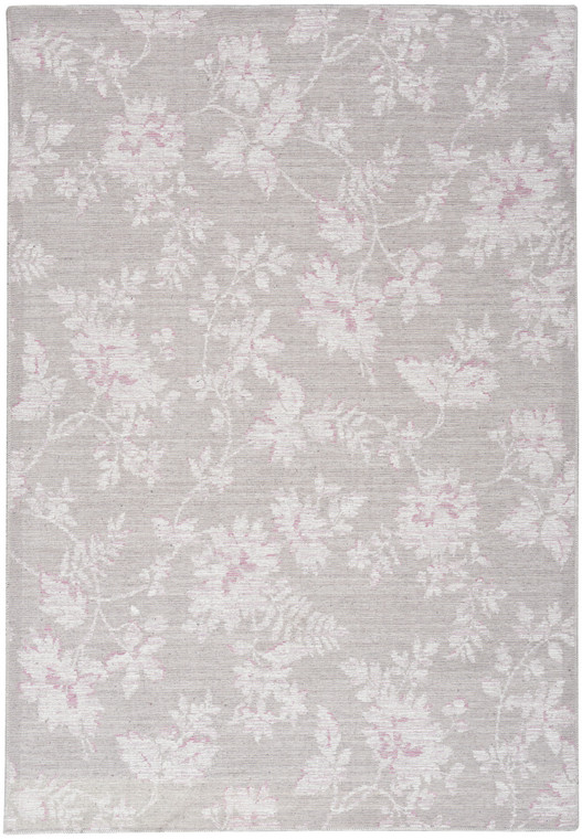 Homeroots 5' X 7' Neutral Gray With A Pop Of Pink Floral Area Rug 479715