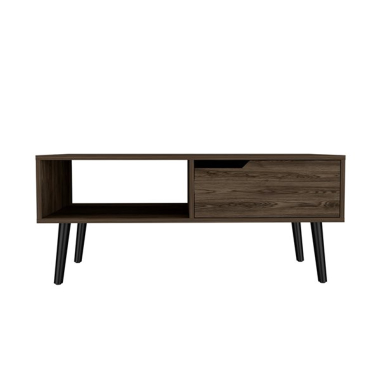 Homeroots 40" Dark Walnut Rectangular Coffee Table With Drawer And Shelf 479999