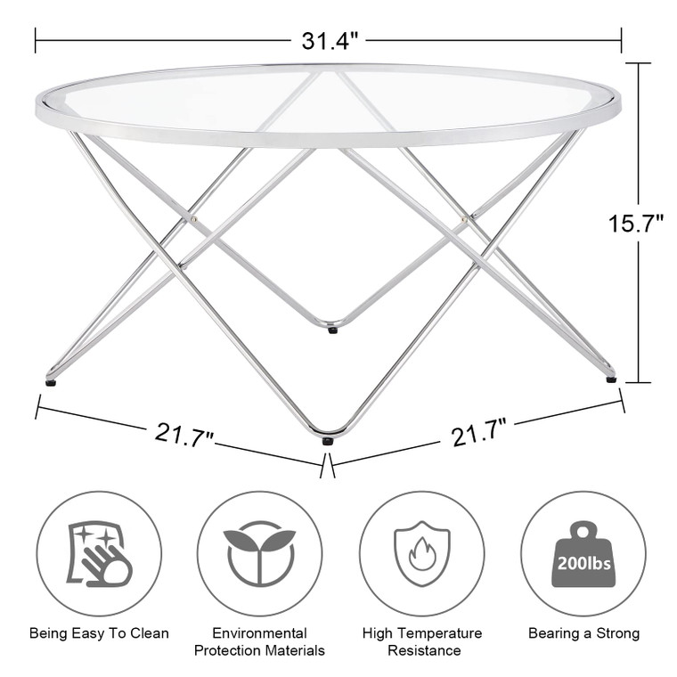 Homeroots 32" Glass And Steel Geo Round Coffee Table 481001
