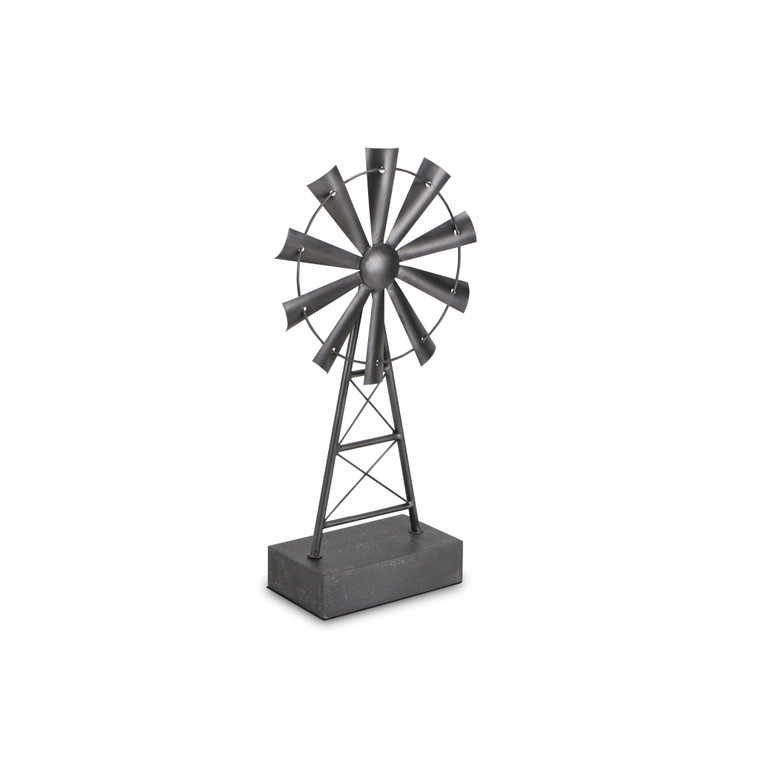 Homeroots 21" Gray Metal Windmill Hand Painted Sculpture 483250
