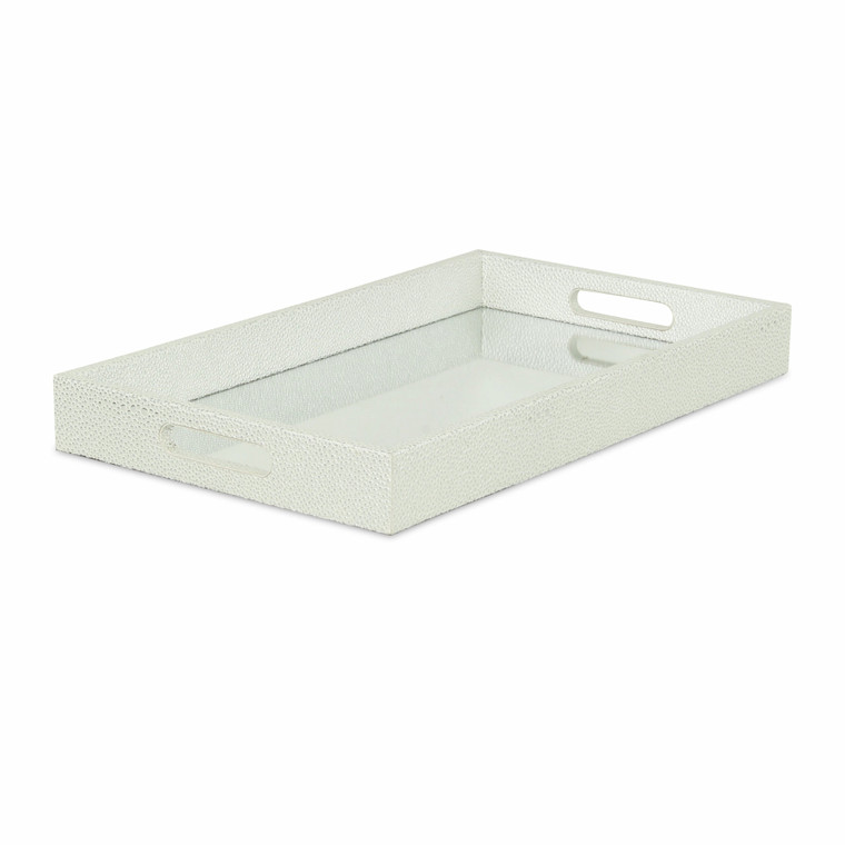 Homeroots 16" White Silver Rectangular Wood Handmade Tray With Handles 483295
