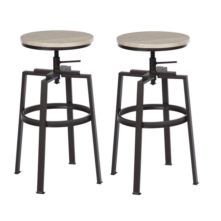 Homeroots Set Of Two 30" Natural And Dark Bronze Swivel Backless Adjustable Height Stools 483711