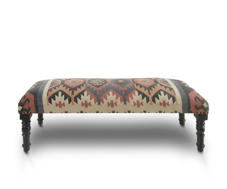 Homeroots 47" Brown Red And Natural Black Leg Southwest Upholstered Bench 483750
