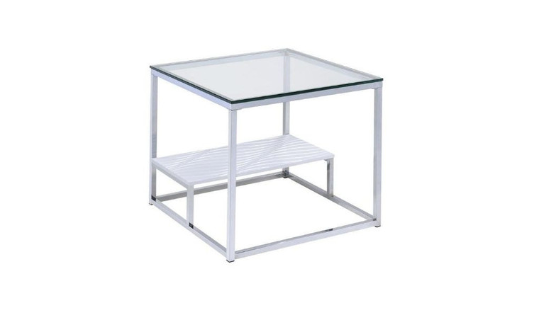Homeroots 22" Chrome And Clear Glass Square End Table With Shelf 485827