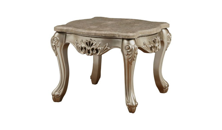 Homeroots 25" Champagne And Marble Marble And Solid Wood Square End Table 485829