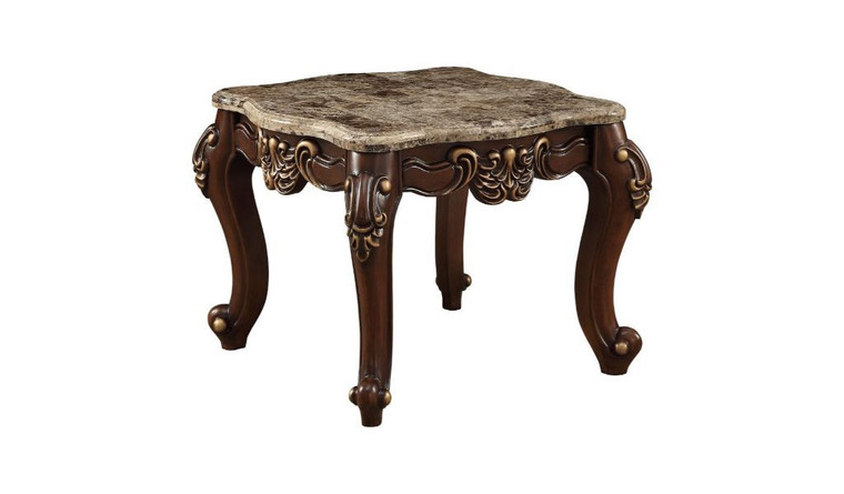 Homeroots 24" Walnut And Marble Marble And Solid Wood Square End Table 485832