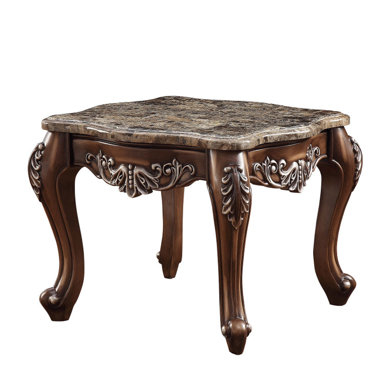 Homeroots 24" Antique Oak And Marble Square End Table 485839