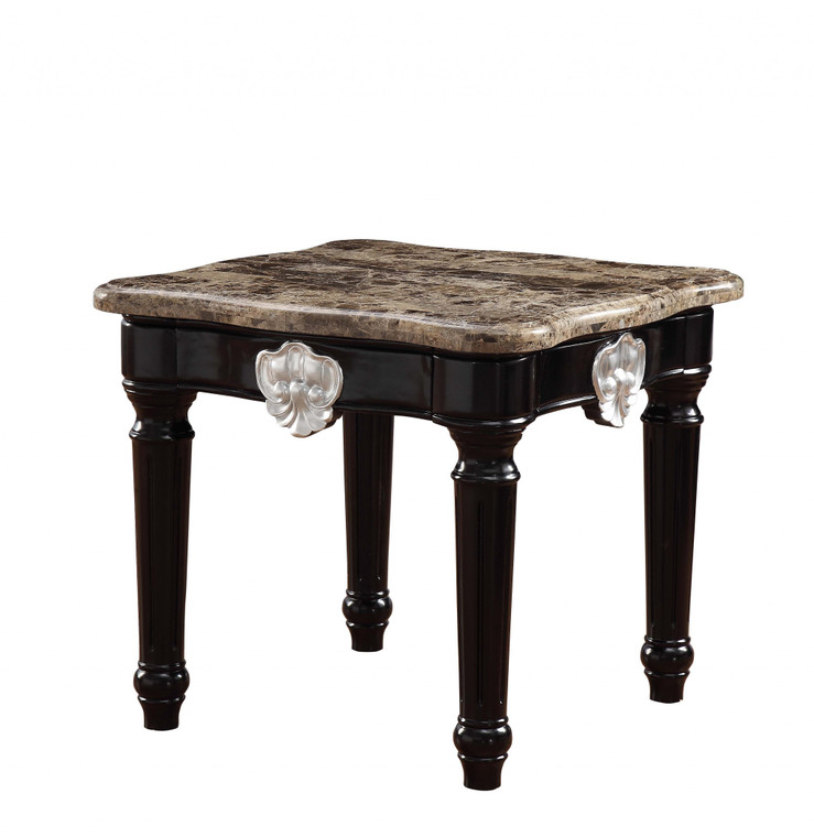 Homeroots 25" Black Manufactured Wood And Marble Square End Table 485840