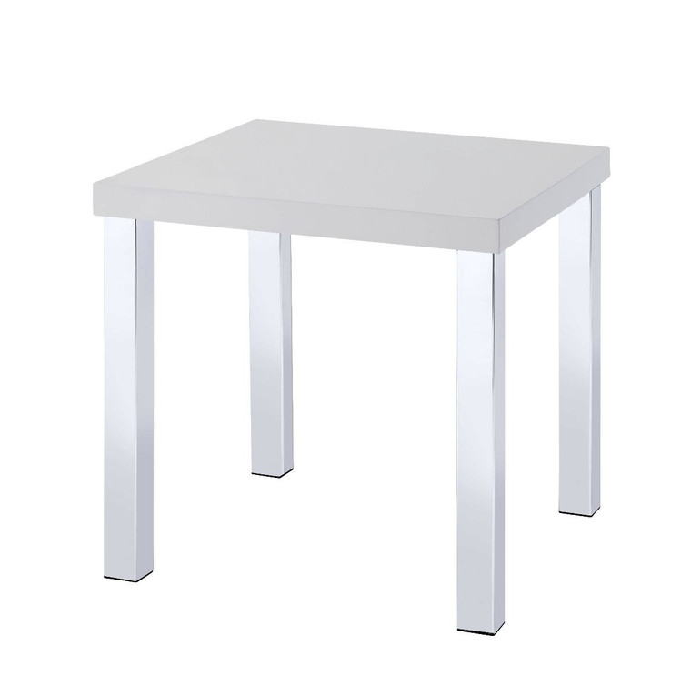 Homeroots 22" Chrome And White High Gloss Square End Table 485844