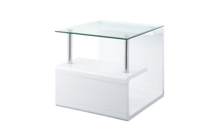 Homeroots 22" White And Clear Glass Manufactured Wood Square End Table With Two Shelves 485846