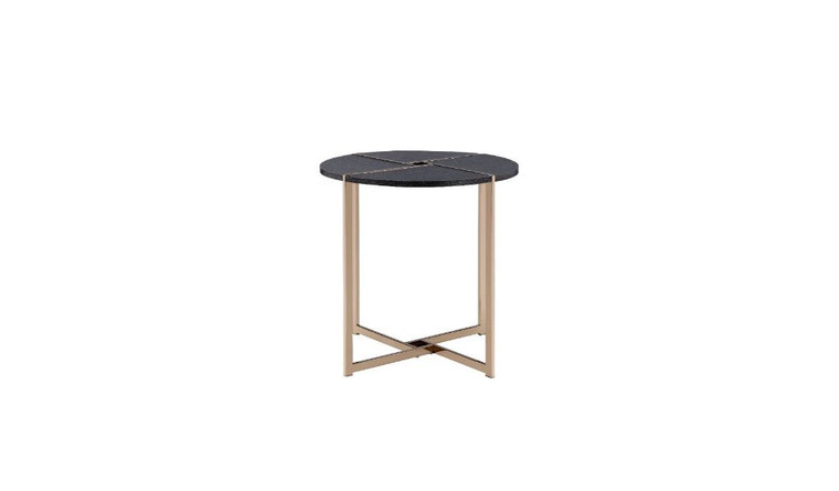 Homeroots 24" Champagne And Black Manufactured Wood And Metal Round End Table 485853
