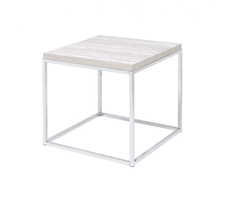 Homeroots 24" Chrome And White Oak Manufactured Wood And Metal Square End Table 485868