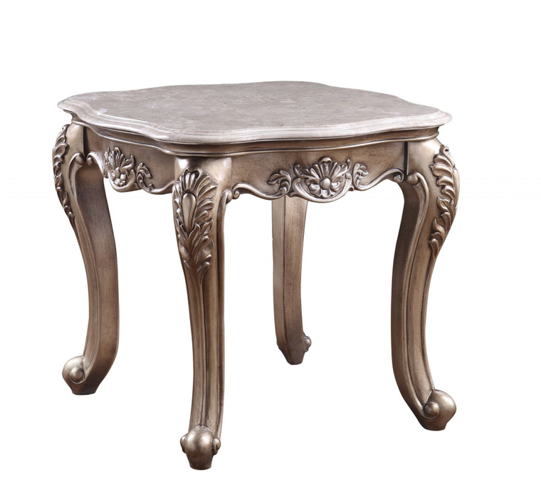 Homeroots 24" Champagne And Marble Polyresin Rectangular End Table 485869