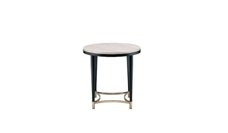 Homeroots 24" Black And White Washed Manufactured Wood And Metal Round End Table 485871