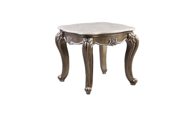 Homeroots 24" Antique Bronze And Marble Marble And Polyresin Square End Table 485881