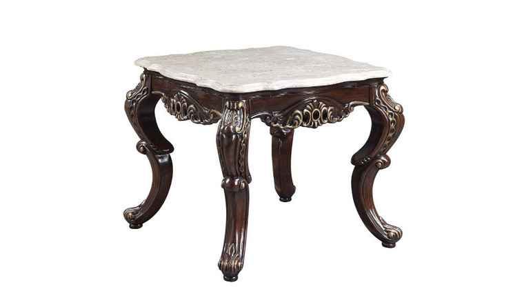 Homeroots 24" Antique Oak And Marble Marble And Resin Square End Table 485883