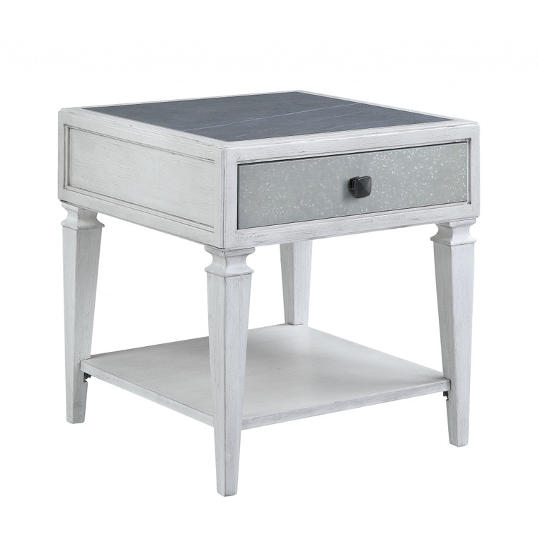 Homeroots 24" Weathered White And Rustic Gray Stone And Wood Square End Table 485885