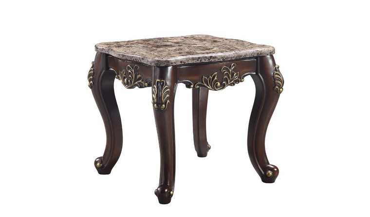 Homeroots 26" Cherry And Marble Marble And Solid Wood Square End Table 485888