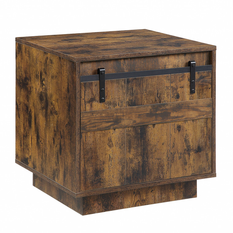 Homeroots 22" Rustic Oak Barn Door Cabinet End Table 485891