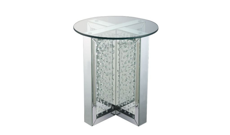 Homeroots 23" Clear Glass And Mirrored Round End Table With Drawer 486345