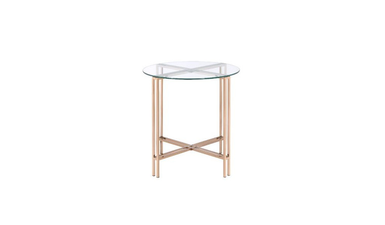 Homeroots 24" Champagne And Clear Glass And Metal Round End Table 486362
