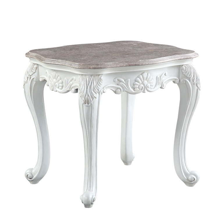Homeroots 24" White And Marble Marble And Polyresin Rectangular End Table 486371