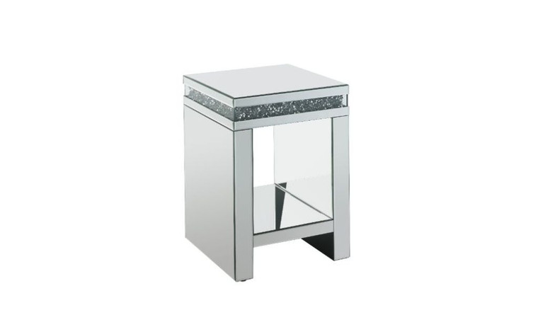 Homeroots 24" Silver Glass Square Mirrored End Table With Shelf 486379