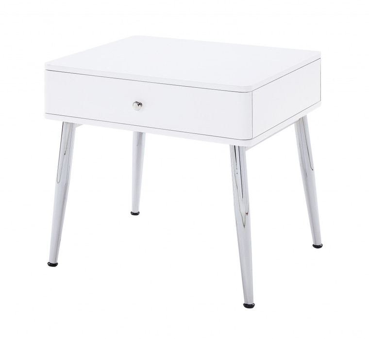 Homeroots 23" Chrome And White Manufactured Wood And Metal Square End Table With Drawer 486398