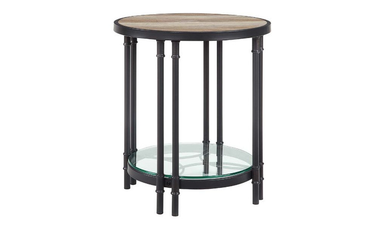 Homeroots 24" Sandy Black And Oak Manufactured Wood And Metal Round End Table With Shelf 486414