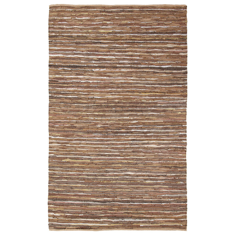 Homeroots 5' X 8' Rustic Earth Brown Striped Handmade Leather Blend Area Rug 486625