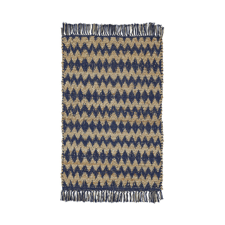 Homeroots 2' X 3' Navy Peony Chevron Hand Woven Stain Resistant Area Rug With Fringe 486811