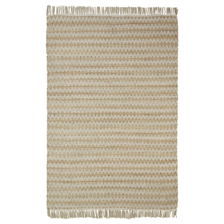 Homeroots 5' X 8' Cream Chevron Hand Woven Stain Resistant Area Rug With Fringe 486814