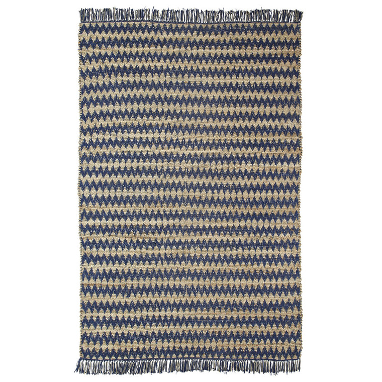 Homeroots 5' X 8' Navy Peony Chevron Hand Woven Stain Resistant Area Rug With Fringe 486817