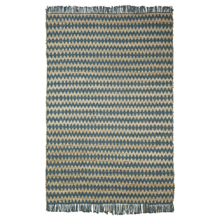 Homeroots 5' X 8' Teal Chevron Hand Woven Stain Resistant Area Rug With Fringe 486819
