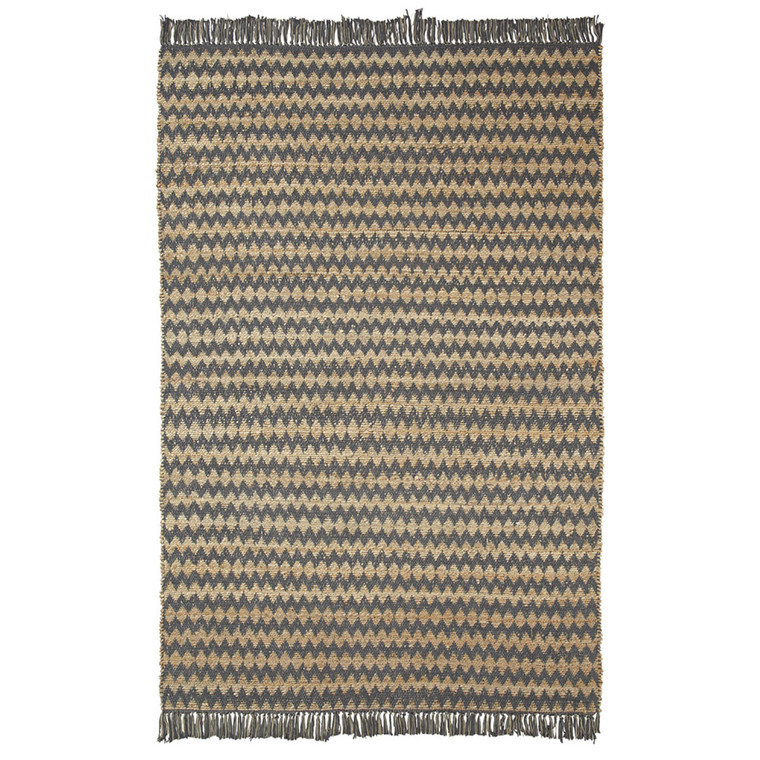 Homeroots 8' X 10' Grey Chevron Hand Woven Stain Resistant Area Rug With Fringe 486822