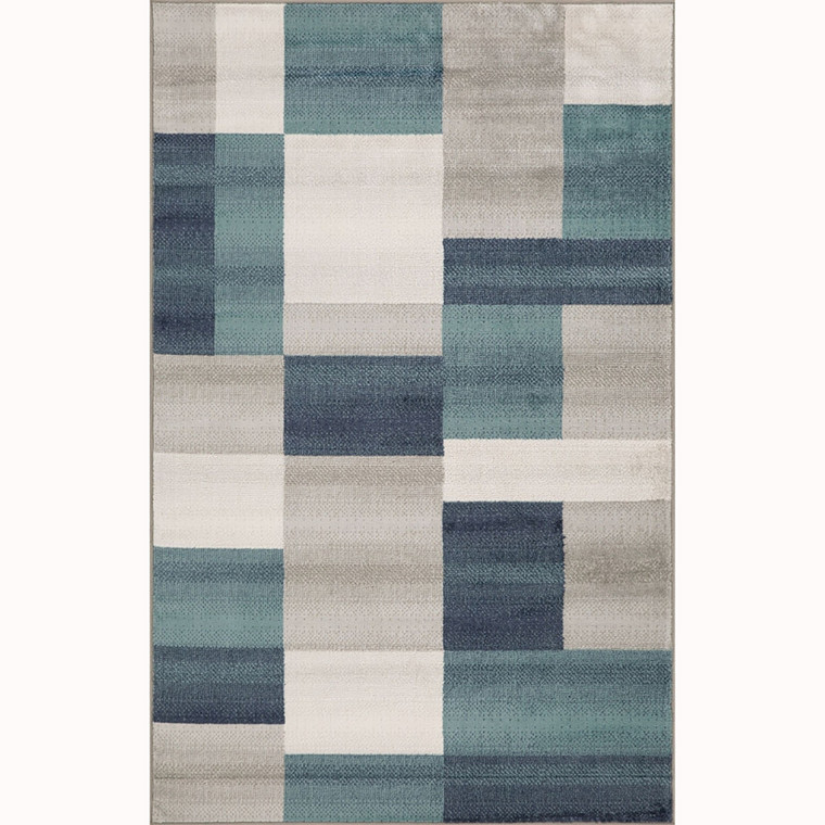 Homeroots 5' X 8' Teal And Gray Patchwork Power Loom Stain Resistant Area Rug 486852