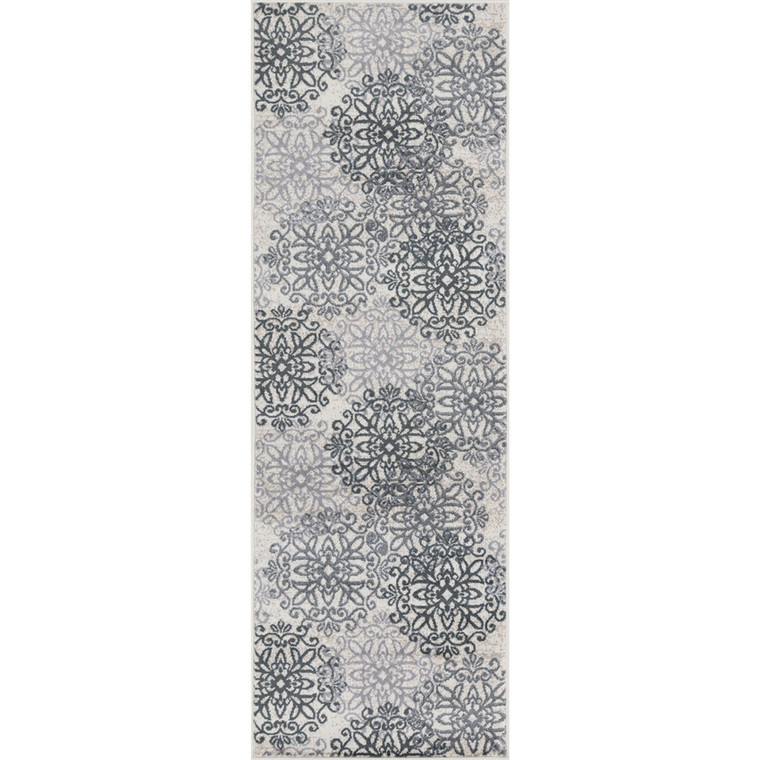 Homeroots 8' Oatmeal And Gray Medallion Power Loom Stain Resistant Runner Rug 486915