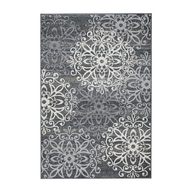 Homeroots 2' X 3' Slate And Gray Medallion Power Loom Stain Resistant Area Rug 486923