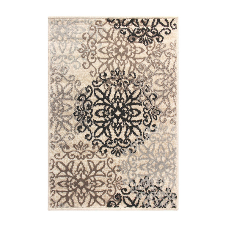 Homeroots 5' X 8' Tan Gray And Black Floral Medallion Stain Resistant Area Rug 486933