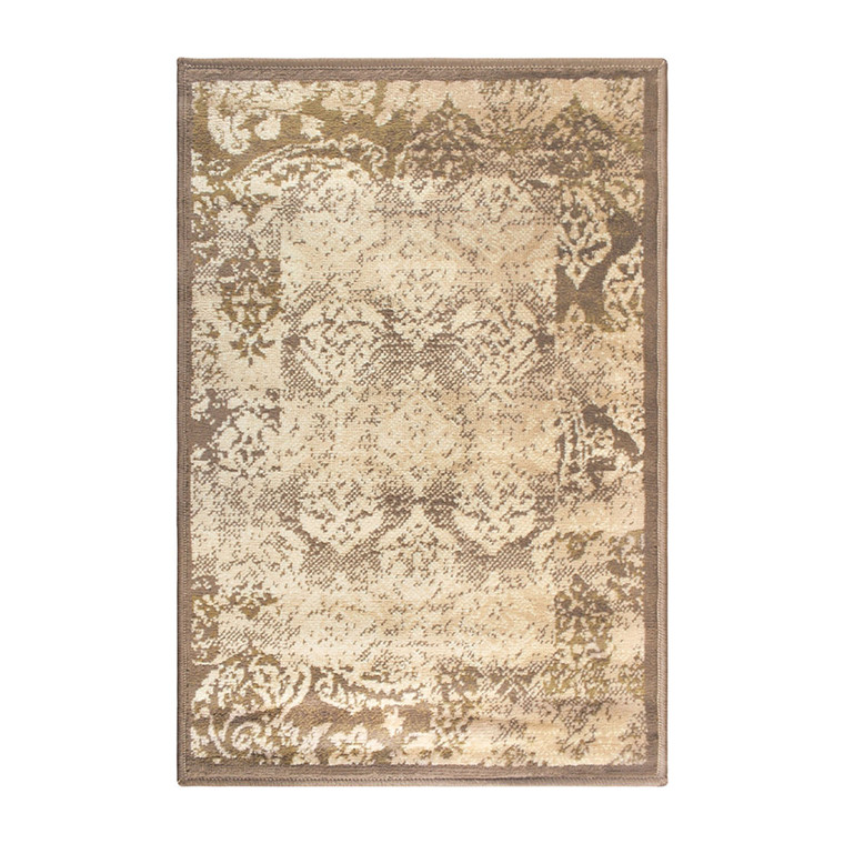 Homeroots 2' X 3' Brown Damask Power Loom Distressed Stain Resistant Area Rug 486965