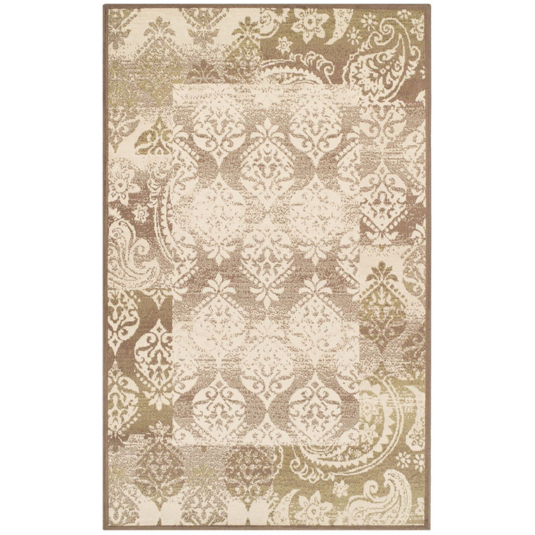 Homeroots 5' X 8' Brown Damask Power Loom Distressed Stain Resistant Area Rug 486971