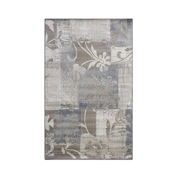 Homeroots 5' X 8' Ivory Gray And Olive Floral Power Loom Distressed Stain Resistant Area Rug 486999