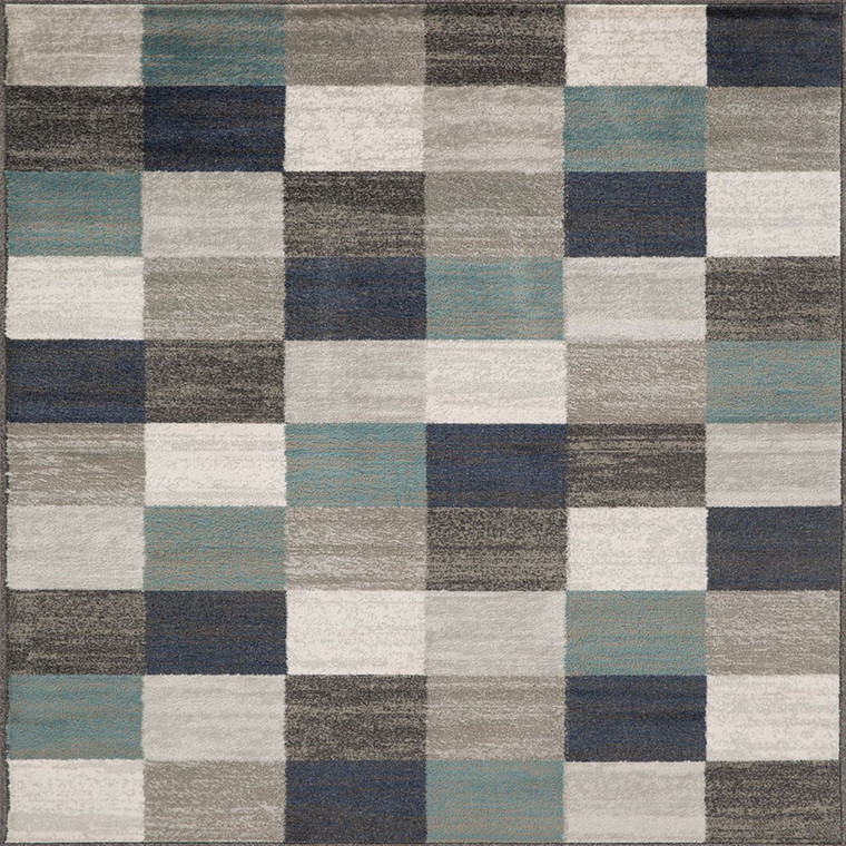 Homeroots 5' X 8' Teal And Gray Geometric Power Loom Stain Resistant Area Rug 487031
