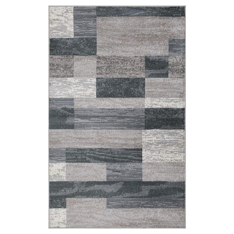 Homeroots 4' X 6' Blue And Taupe Patchwork Power Loom Stain Resistant Area Rug 487080