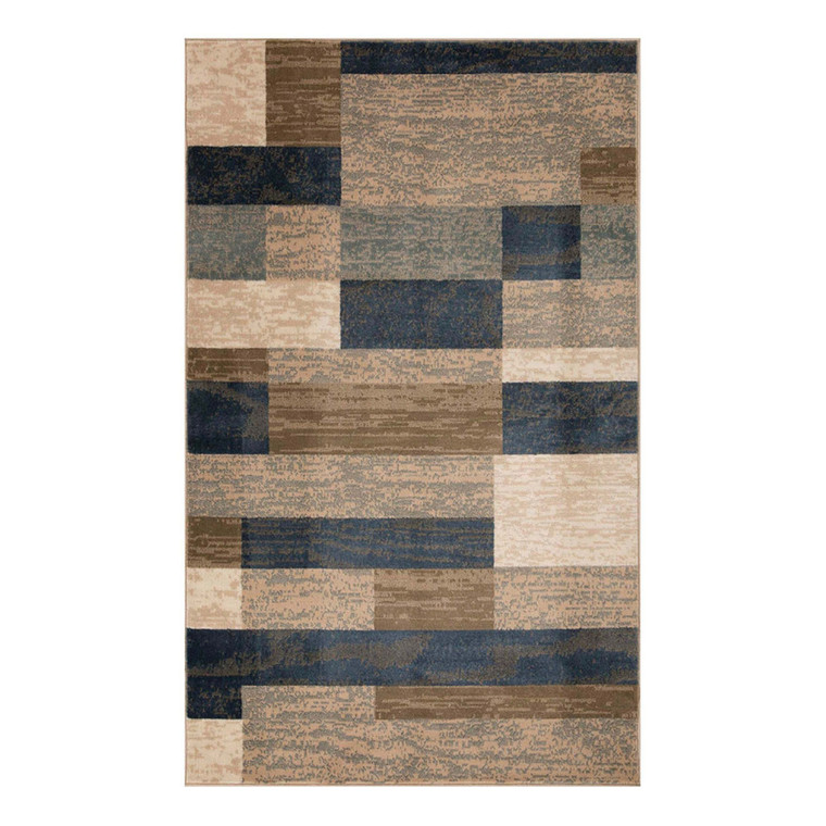 Homeroots 4' X 6' Midnight Navy Patchwork Power Loom Stain Resistant Area Rug 487084