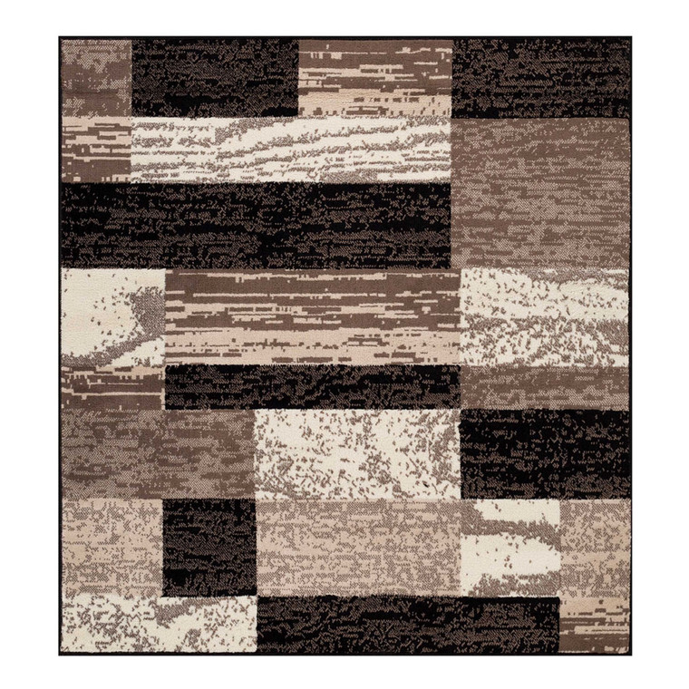 Homeroots 5' Square Chocolate Square Patchwork Power Loom Stain Resistant Area Rug 487088