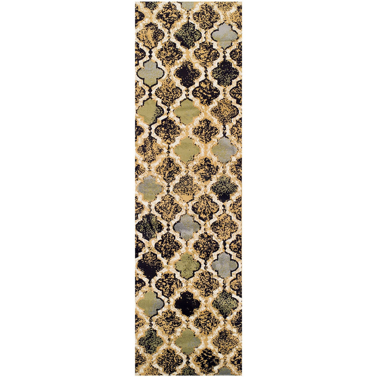 Homeroots 8' Multi-Colored Quatrefoil Power Loom Distressed Stain Resistant Runner Rug 487170