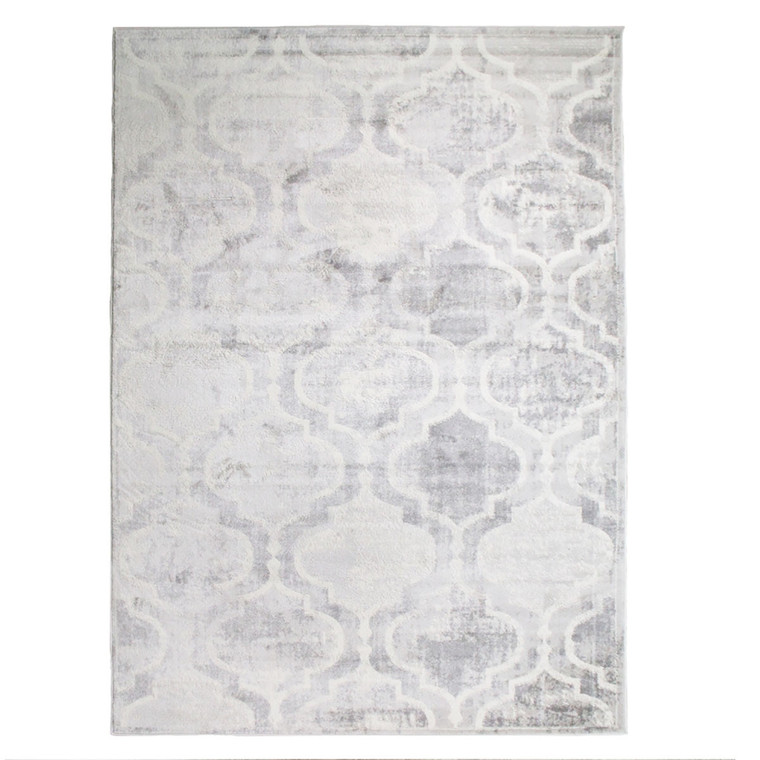 Homeroots 2' X 3' Cool Grey Quatrefoil Power Loom Distressed Stain Resistant Area Rug 487177